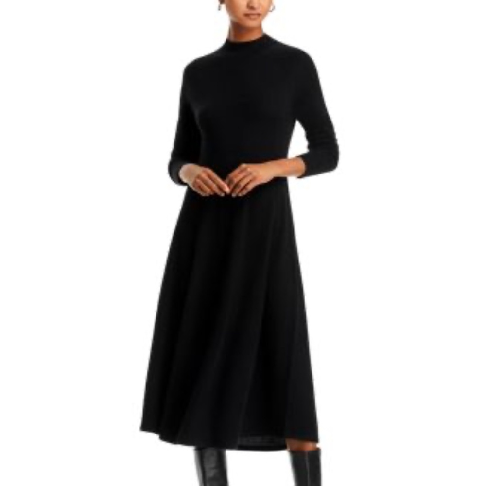 C by Bloomingdale's Cashmere Mock Neck Dress in Black XL